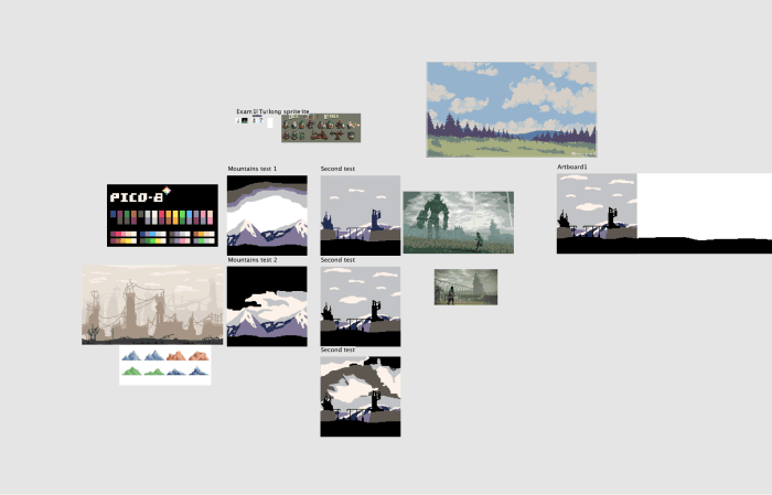 A screenshot of the Affinity Designer's file showing iterations of the map design.